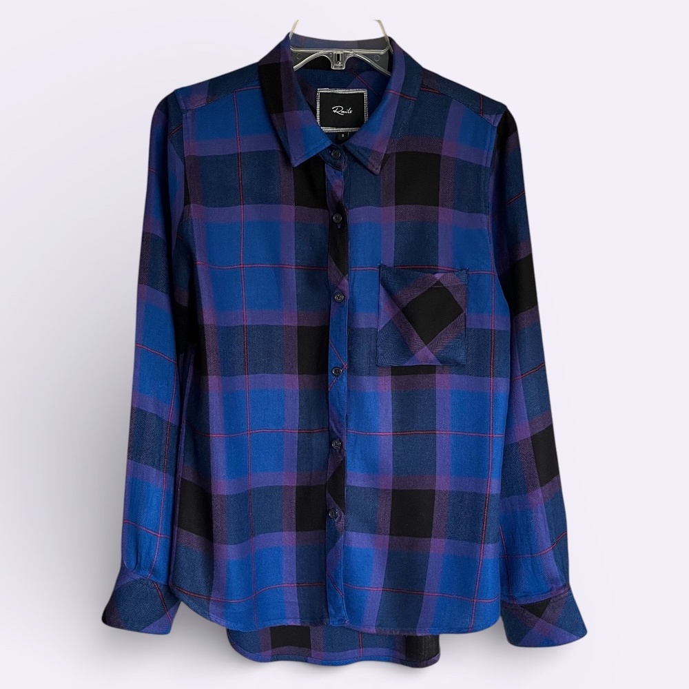 Rails Hunter Button Up Plaid Shirt Royal Blue Lavender Black Size Small